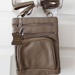 Pewter leather crossbody purse